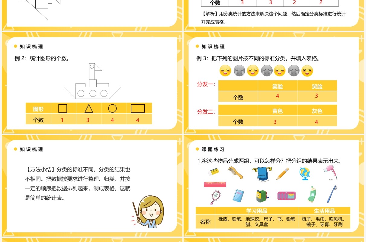 部编版一年级数学下册按不同标准分类整理分类结果课件PPT模板