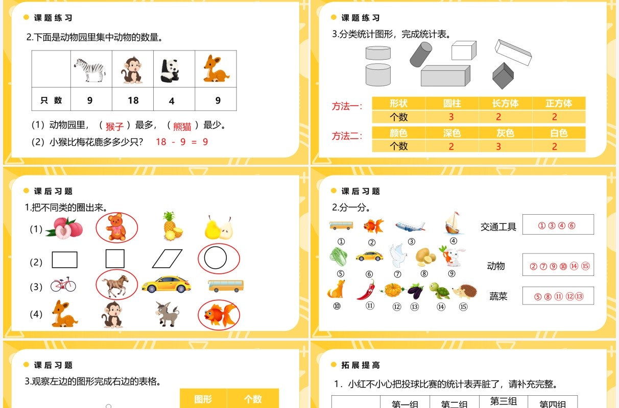 部编版一年级数学下册按不同标准分类整理分类结果课件PPT模板