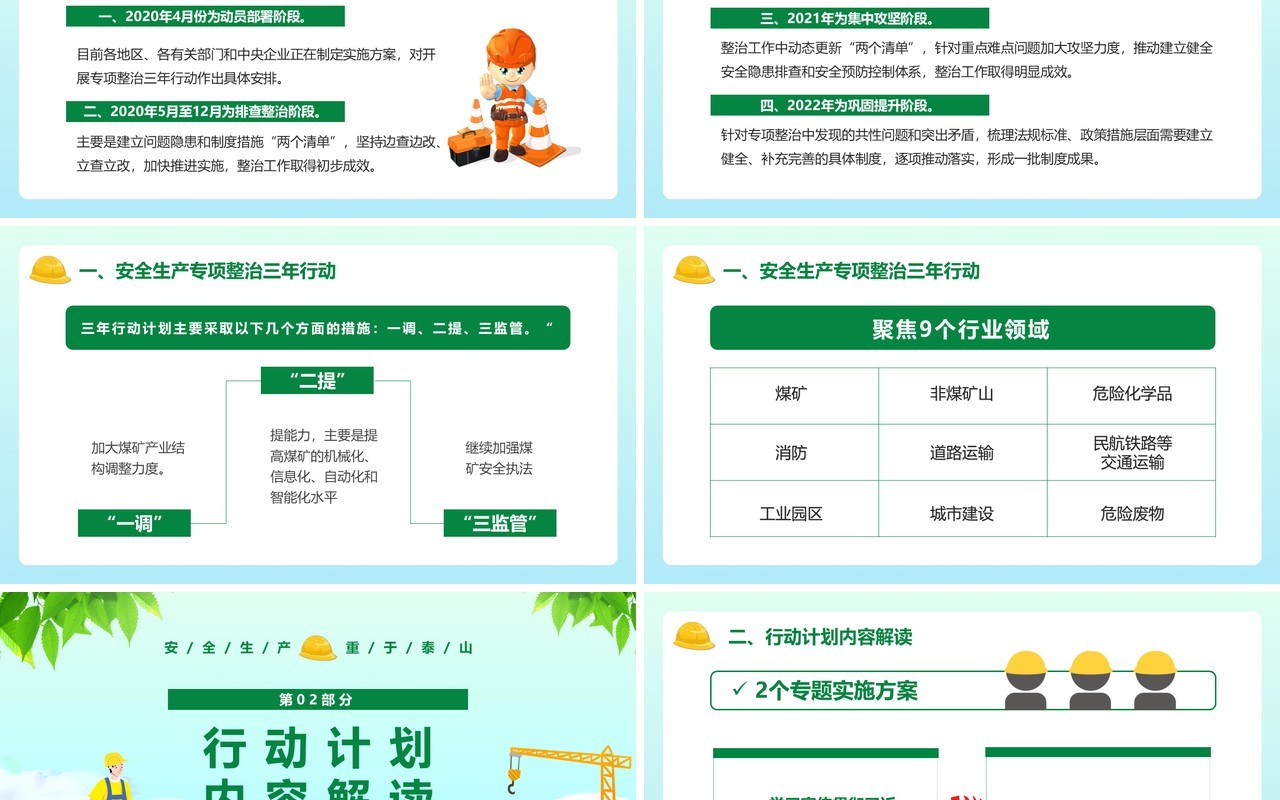 绿色卡通安全生产专项整治三年行动PPT模板