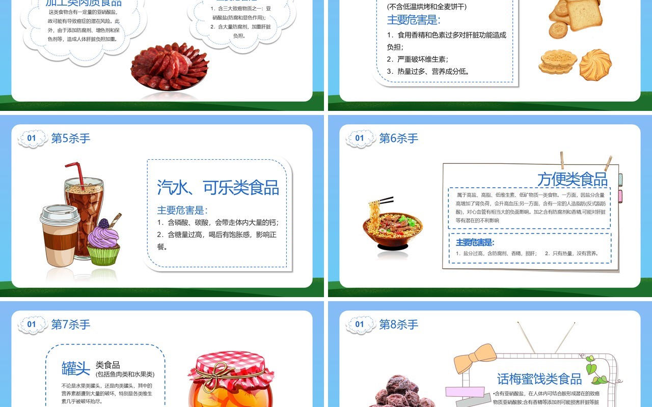 蓝色卡通风中小学生食品安全教育宣传PPT模板