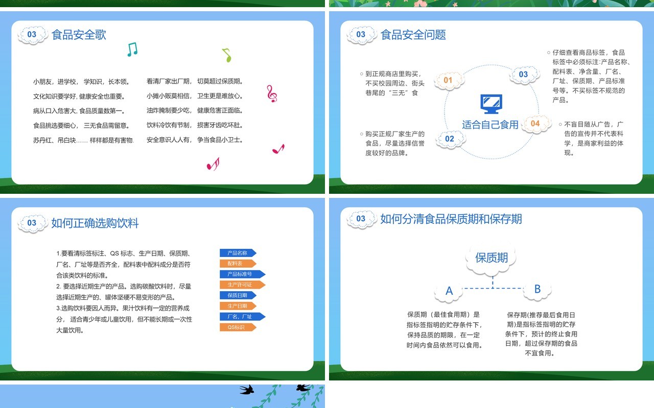 蓝色卡通风中小学生食品安全教育宣传PPT模板