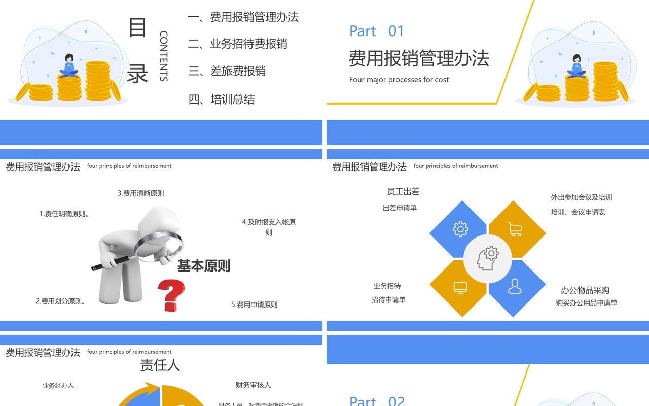 蓝色简约财务报销流程培训课件PPT模板
