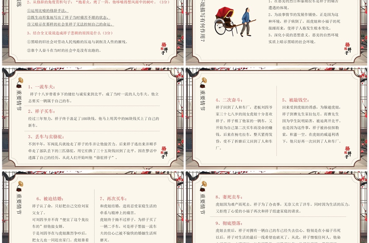 黄色插画风骆驼祥子语文课件PPT模板