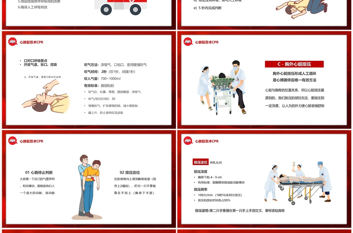 红色卡通风急救知识培训PPT模板
