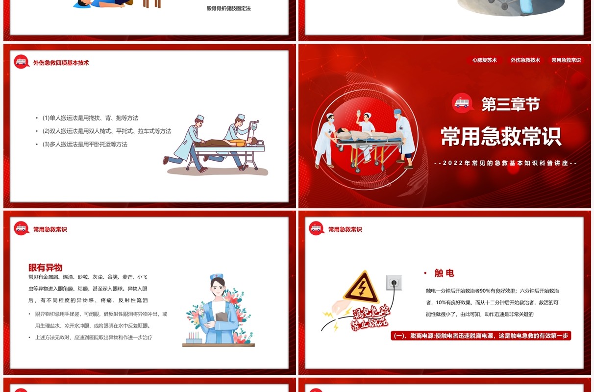 红色卡通风急救知识培训PPT模板