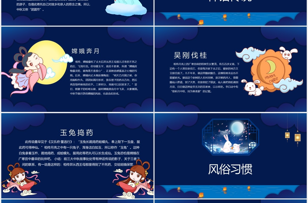 深蓝色中秋节传统节日介绍班会主题课件PPT模板