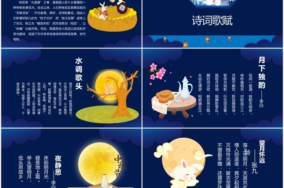 深蓝色中秋节传统节日介绍班会主题课件PPT模板