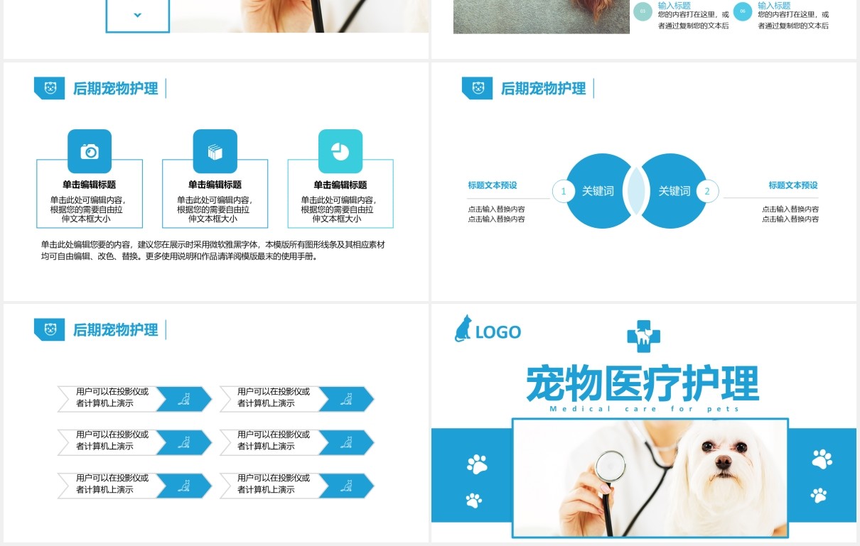 蓝色简约宠物医疗护理介绍宣传培训PPT模板
