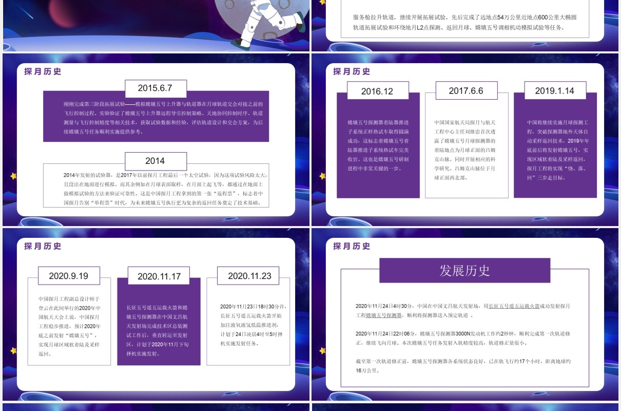 蓝色卡通风嫦娥五号成功登月科普宣传通用PPT模板