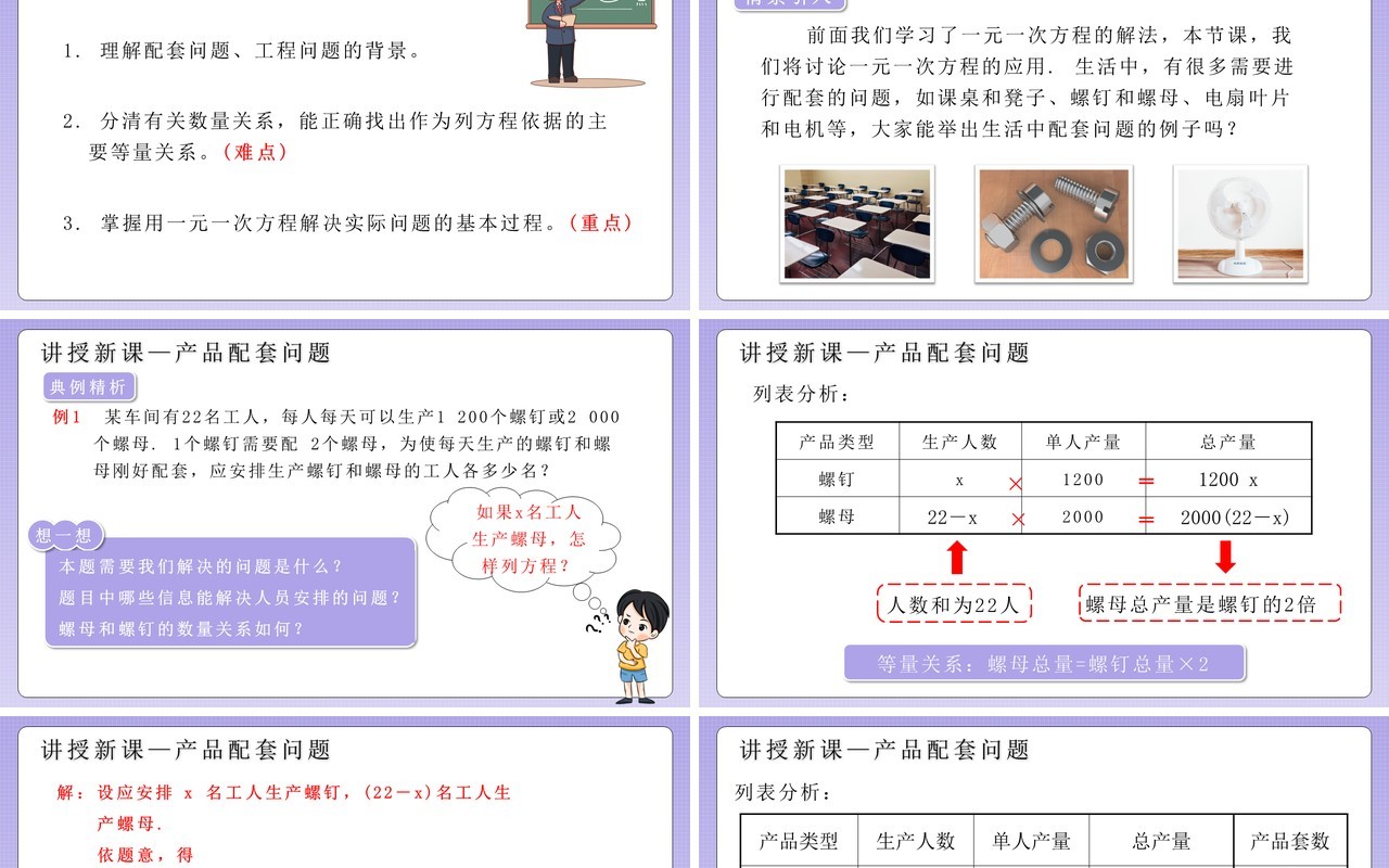 部编版七年级数学上册产品配套问题和工程问题课件PPT模板