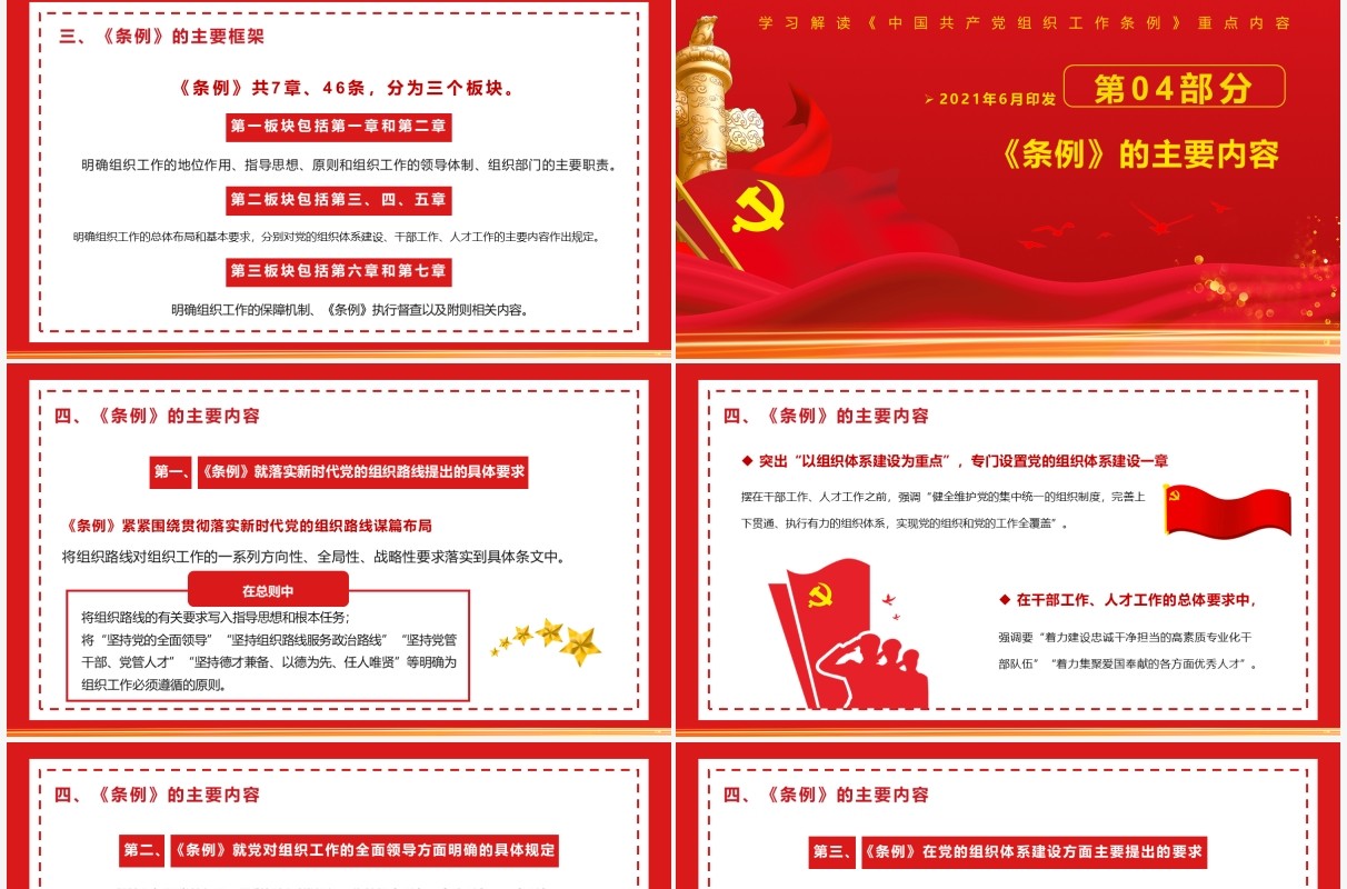 红色党政风中国共产党组织工作条例教育PPT模板