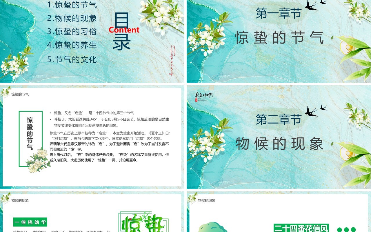 绿清新风传统二十四节气之惊蛰PPT模板