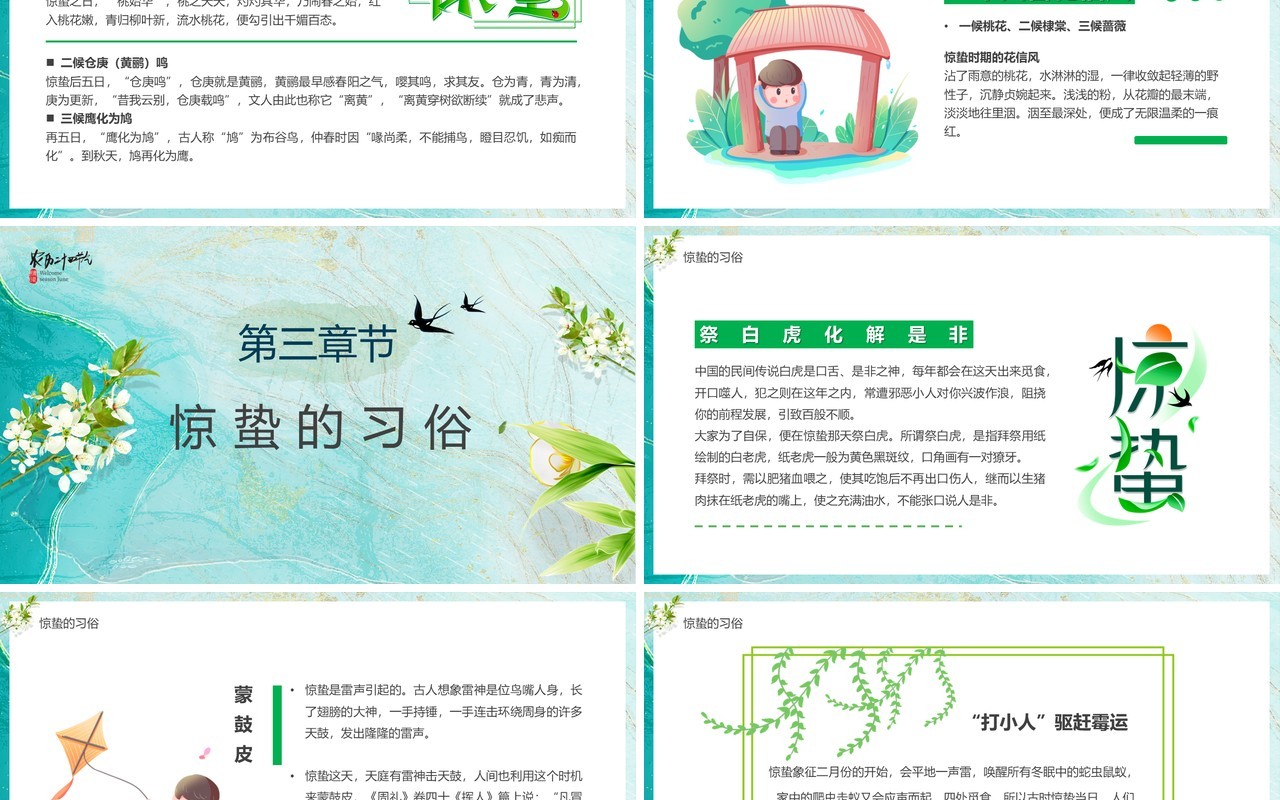 绿清新风传统二十四节气之惊蛰PPT模板