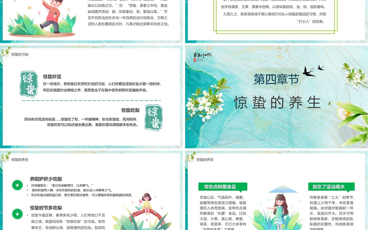 绿清新风传统二十四节气之惊蛰PPT模板