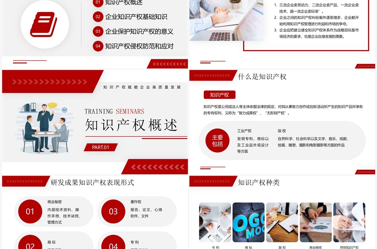 红色简约风企业知识产权培训讲座PPT模板