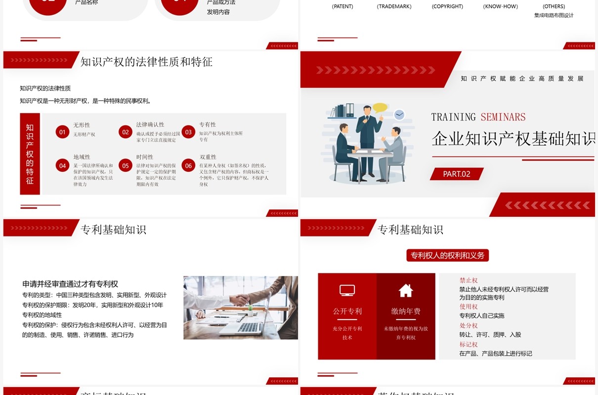 红色简约风企业知识产权培训讲座PPT模板