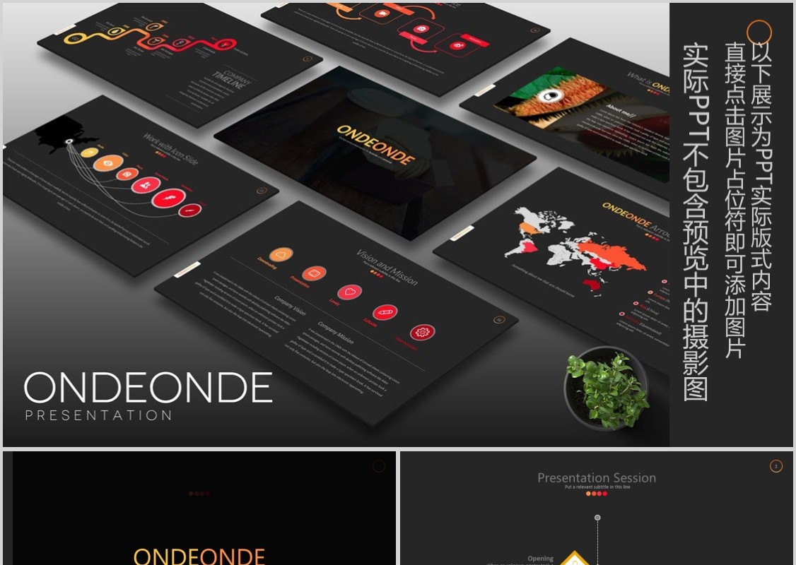 深色商务工作汇报PPT信息图表模板Ondeonde Powerpoint