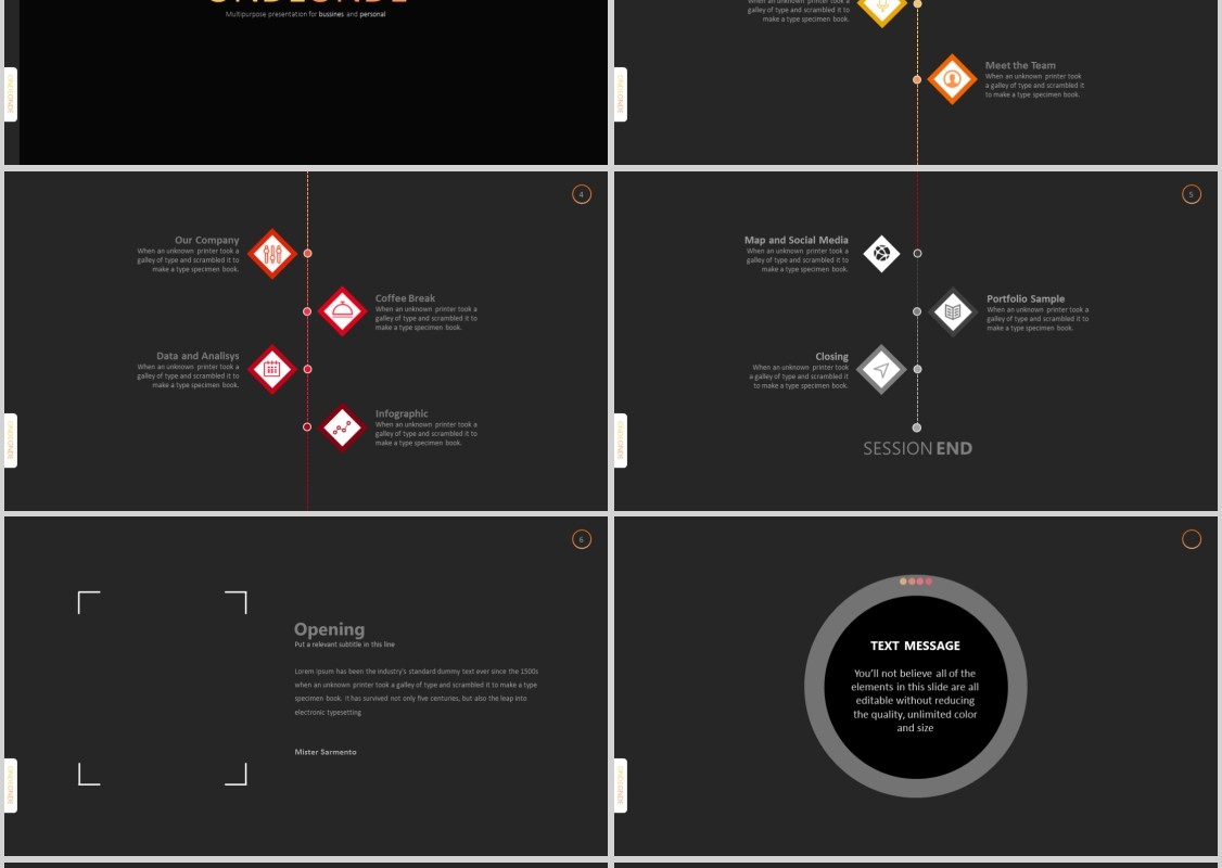 深色商务工作汇报PPT信息图表模板Ondeonde Powerpoint