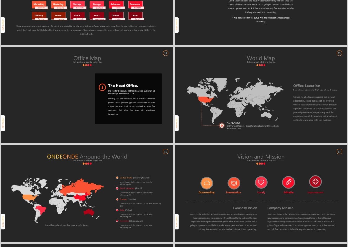 深色商务工作汇报PPT信息图表模板Ondeonde Powerpoint