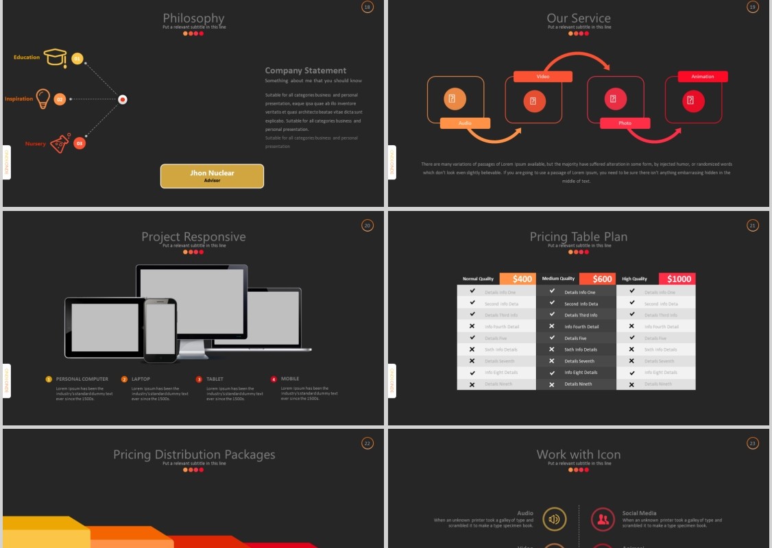 深色商务工作汇报PPT信息图表模板Ondeonde Powerpoint