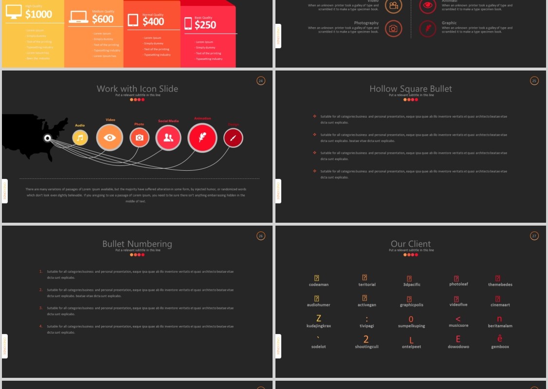 深色商务工作汇报PPT信息图表模板Ondeonde Powerpoint