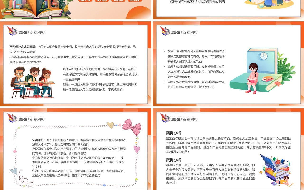 橙色卡通风保护知识产权教育PPT模板