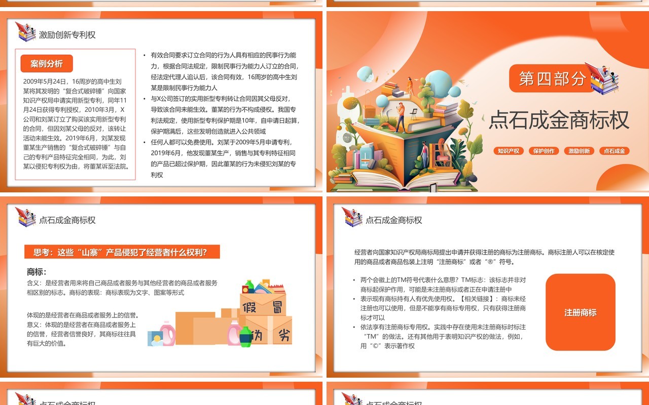 橙色卡通风保护知识产权教育PPT模板
