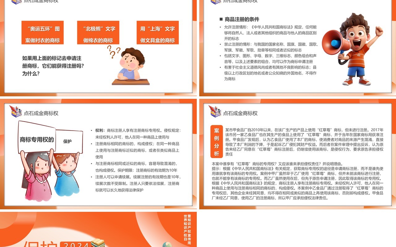 橙色卡通风保护知识产权教育PPT模板