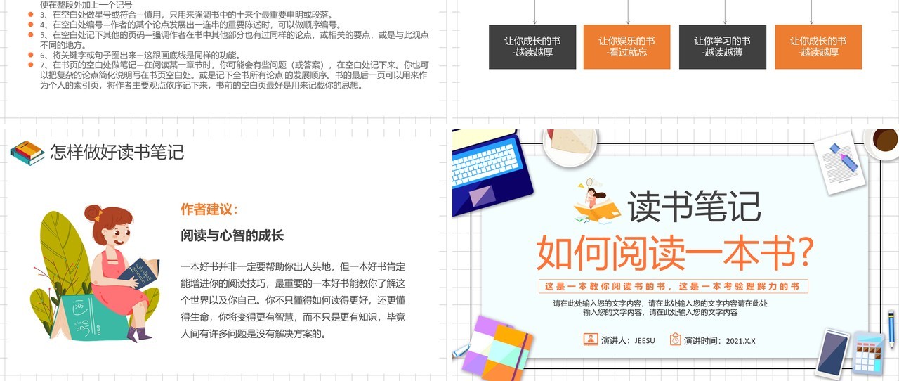 卡通风读书分享如何阅读一本书PPT模板