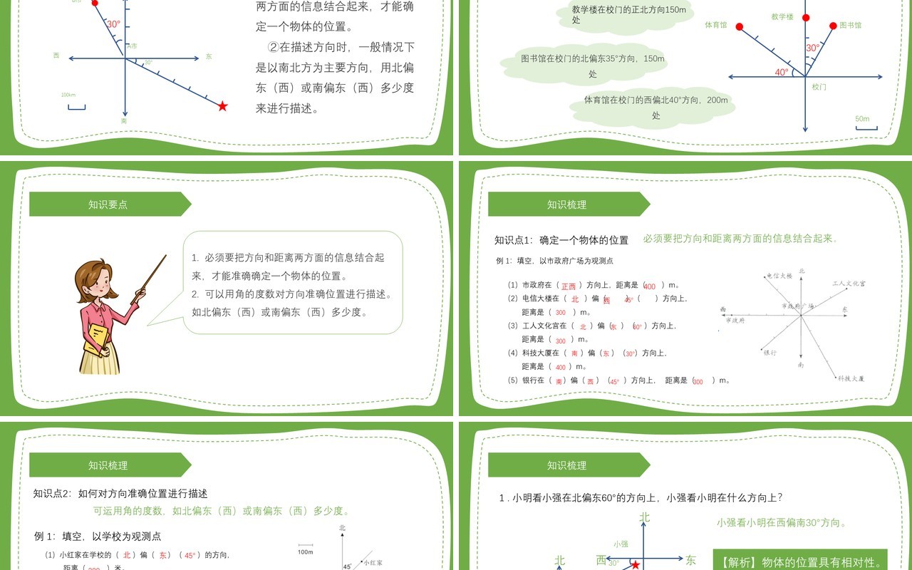 部编版六年级数学上册根据方向与位置距离确定物体的具体位置课件PPT模板