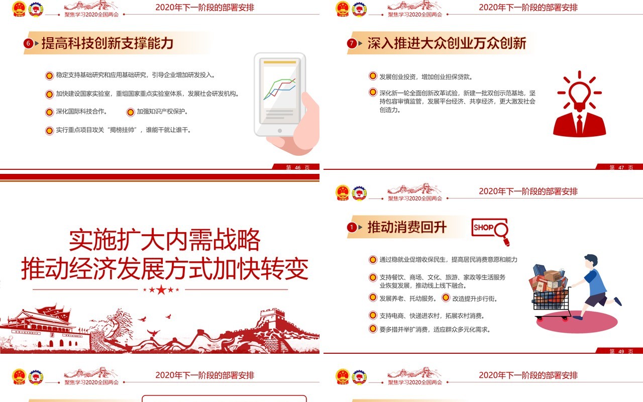 聚焦2020年全国两会学习解读政府工作报告党建PPT模板
