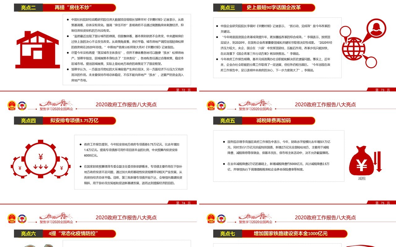 聚焦2020年全国两会学习解读政府工作报告党建PPT模板