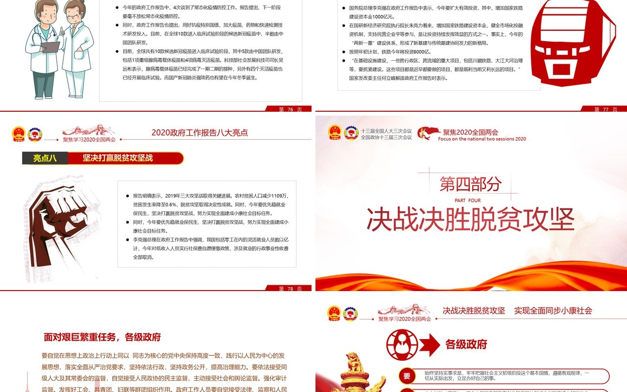 聚焦2020年全国两会学习解读政府工作报告党建PPT模板