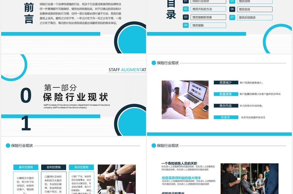 商务保险部门员工增员动态PPT模板