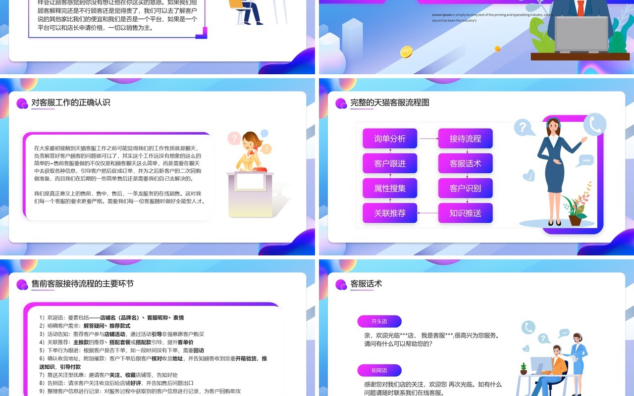 蓝紫色卡通618新手客服培训PPT模板