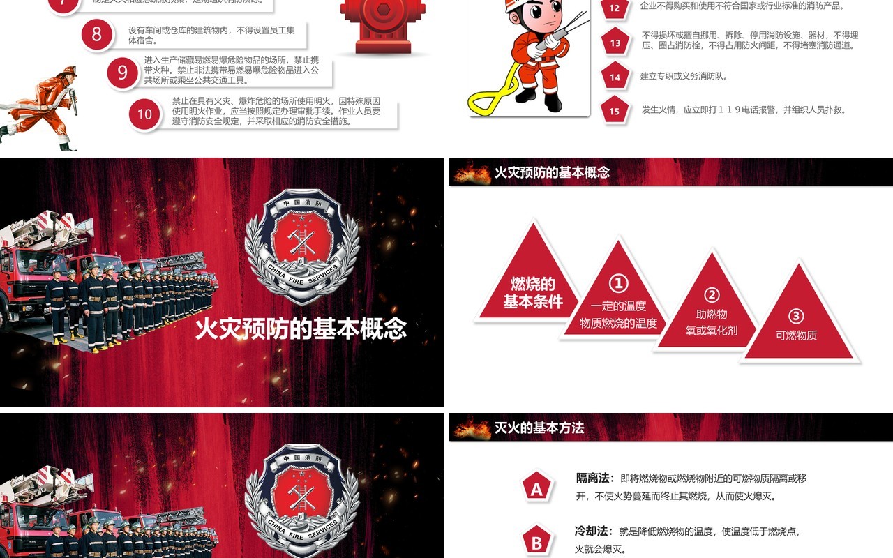 红黑色消防知识培训安全教育课件PPT模板
