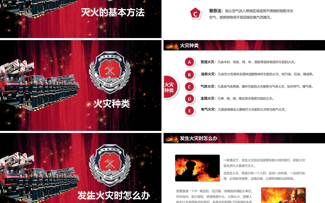 红黑色消防知识培训安全教育课件PPT模板