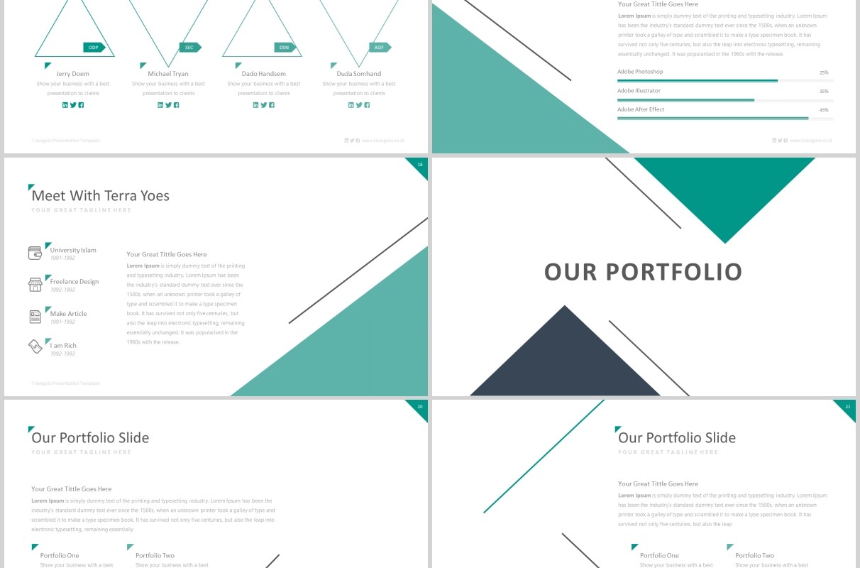 创意三角形插图公司介绍商务通用PPT模板版式设计Triangulo Powerpoint Template