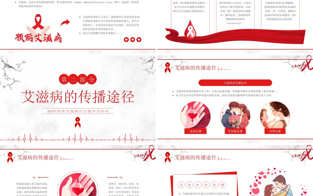 红色简约风世界艾滋病日PPT模板