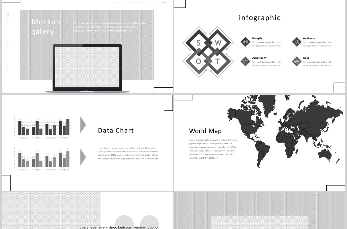 简约时尚摄影项目介绍PPT模板版式图文排版素材Faccia Powerpoint Template