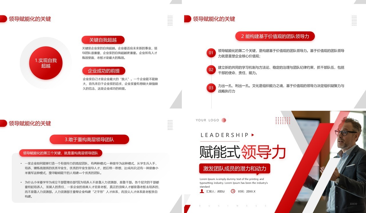 红色商务风赋能式领导力企业培训PPT模板