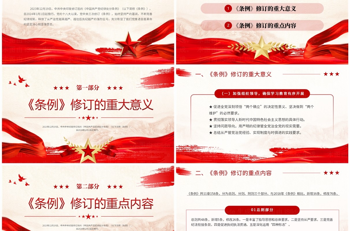 红色党政风中国共产党纪律处分条例学习提纲PPT模板
