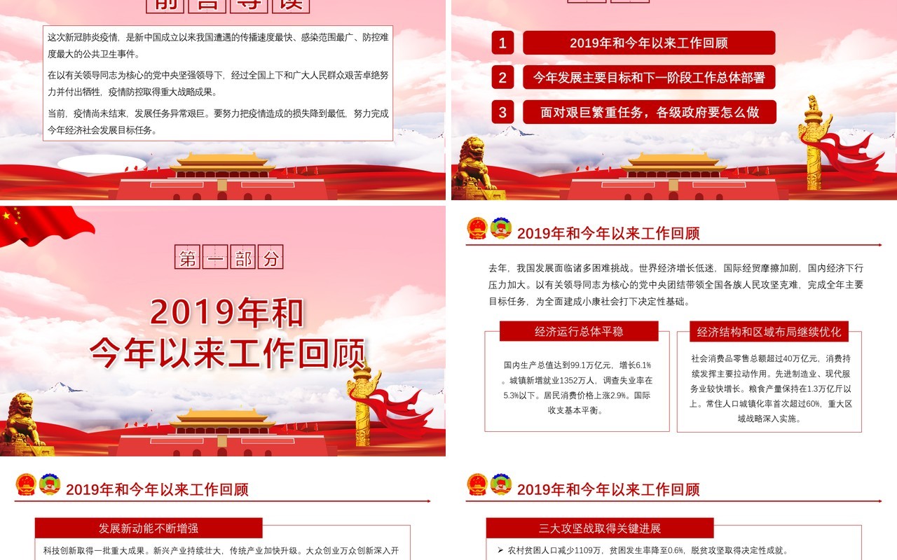 聚焦2020年全国两会政府工作报告完整版解读学习党建PPT模板
