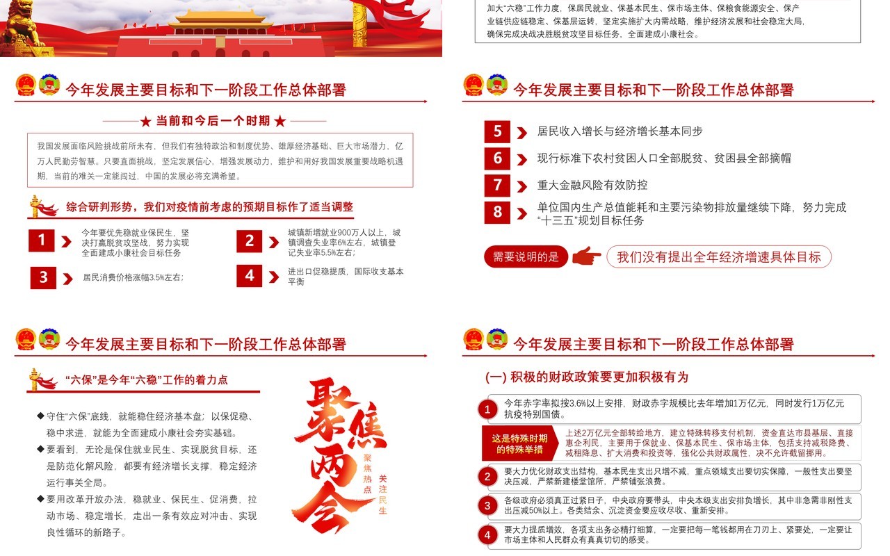 聚焦2020年全国两会政府工作报告完整版解读学习党建PPT模板