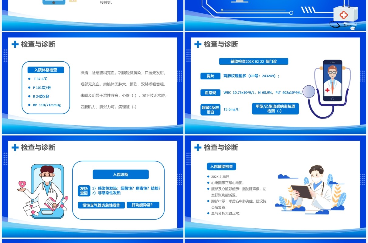 蓝色卡通发热病例讨论课件PPT模板