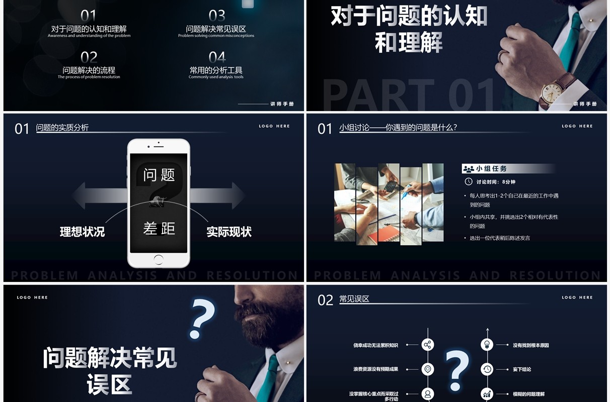 深色商务风问题分析与解决培训PPT模板