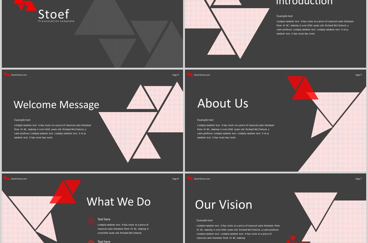 深色三角图形排版商务工作PPT模板Stoef Powerpoint Template