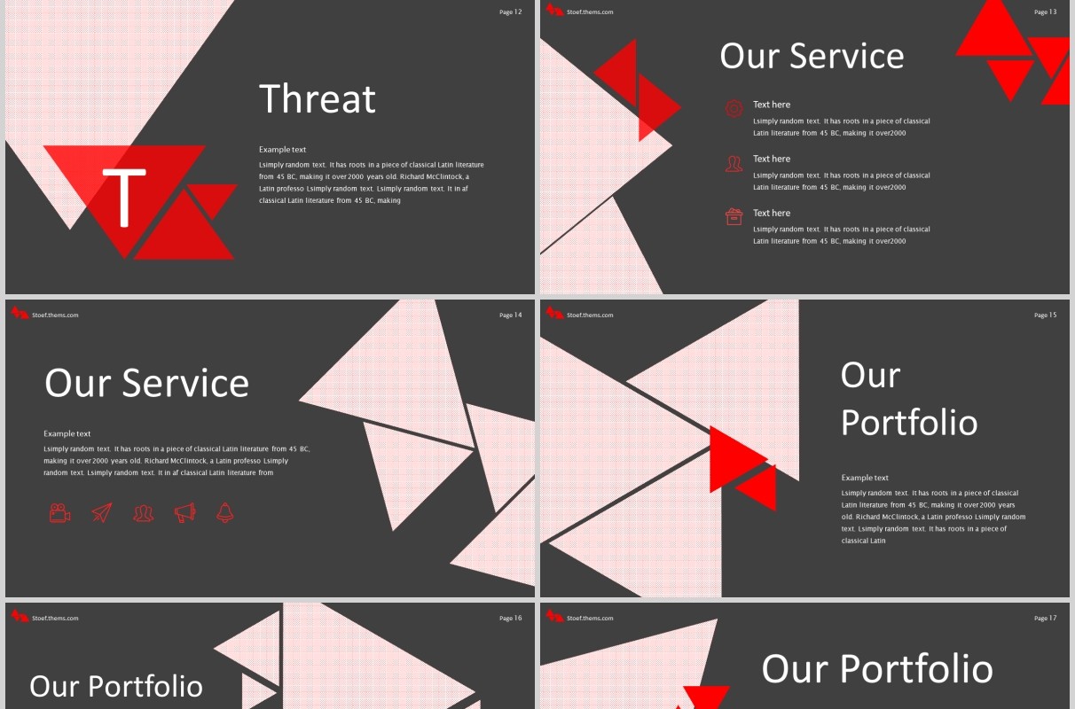 深色三角图形排版商务工作PPT模板Stoef Powerpoint Template