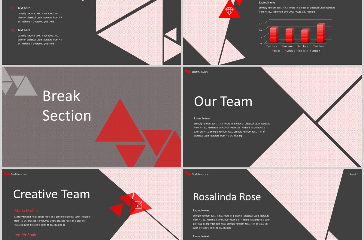 深色三角图形排版商务工作PPT模板Stoef Powerpoint Template