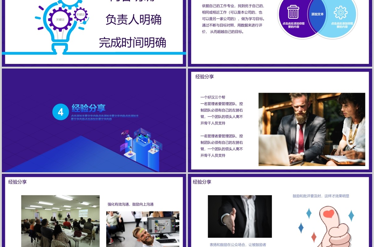 蓝色团队管理成功经验分享PPT模板